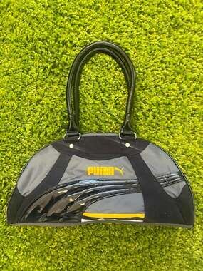 Vintage Puma Y2K Grey and Black Sporty Bowling Shoulder Bag
